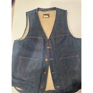VTG Wrangler Mens No Fault Denim Sherpa Lined Cotton Vest MUSA Made Western